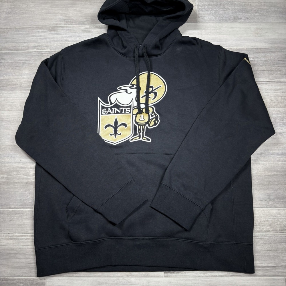 New Orleans Saints NFL Nike Rewind Club Black Pullover‎ Hoodie Men's Large NWOT